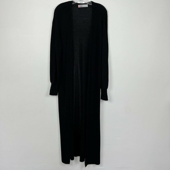 Free People Beach Long Duster Cardigan Small Black Knit Open Front Boho - Picture 2 of 12